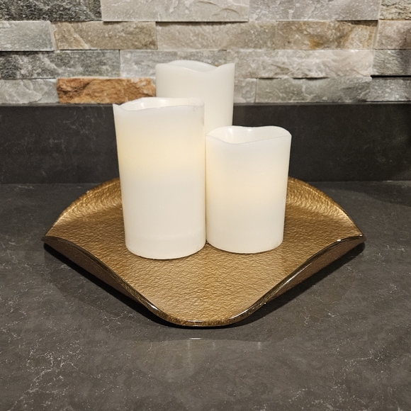 PartyLite Gold Foil Glass  Candle tray/ Holder - Picture 3 of 14